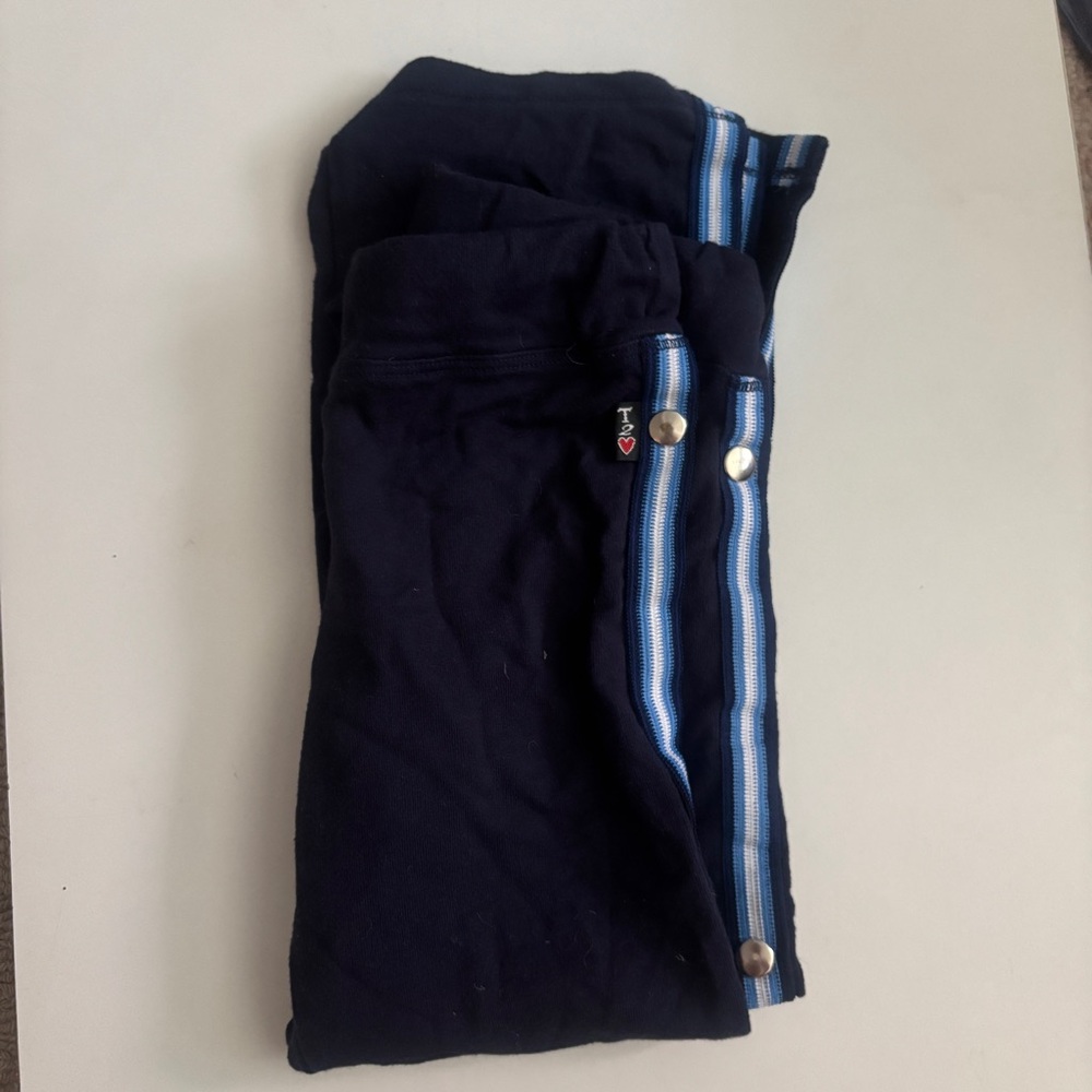 T2 Love Navy Lightweight Side Snap Flare Leg with Blue Stripes